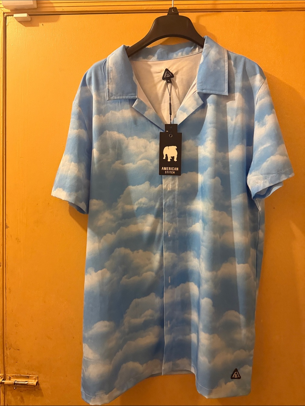 American Stitch Blue and White Cloud Print Casual Button-Down Shirt